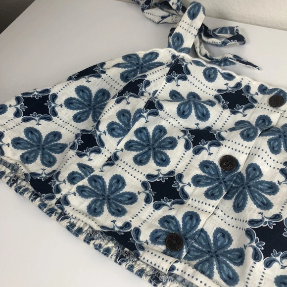 2/$30 Agua Bendita Top Women Size XXL Linen Blend Blue Floral Tile Print Cropped - Picture 11 of 15
